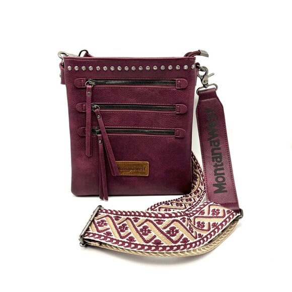 Montana West Cross Body Bag with Adjustable Strap - Burgundy - Picture 1 of 10